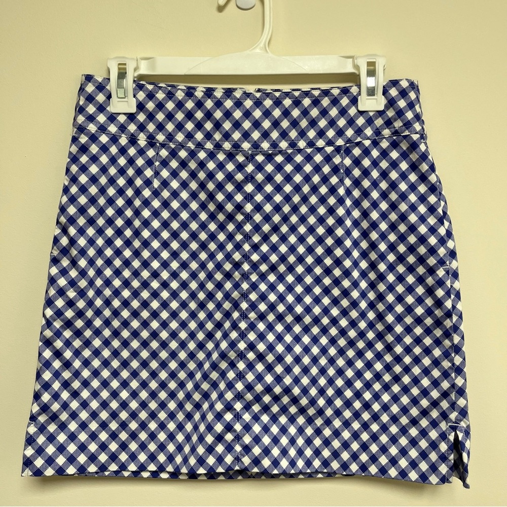 Fairway‎ and Greene blue white gingham print mini gold skirt with shorts size 2